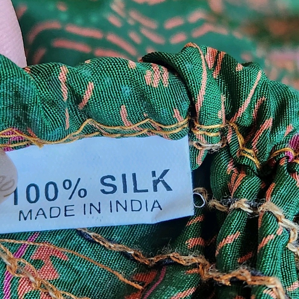 India Tube Dress Green Multicolor Layered Bohemian 100% Silk Stretch Size XS/S - Picture 4 of 6